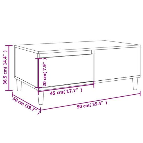 Sofabord 90x50x36,5 cm konstrueret træ røget egetræsfarve