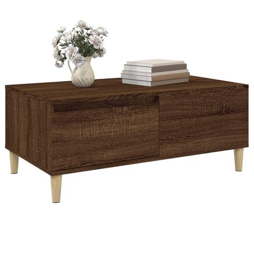 Sofabord 90x50x36,5 cm konstrueret træ brun egetræsfarve