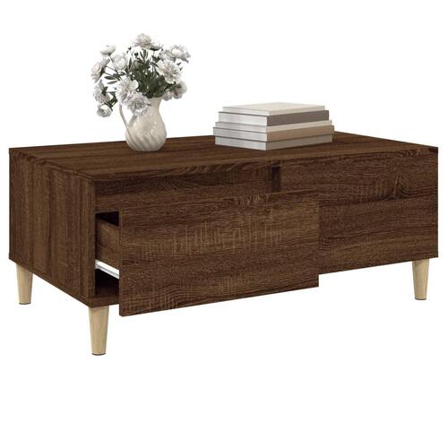Sofabord 90x50x36,5 cm konstrueret træ brun egetræsfarve