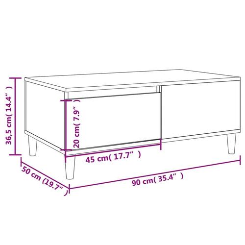 Sofabord 90x50x36,5 cm konstrueret træ hvid