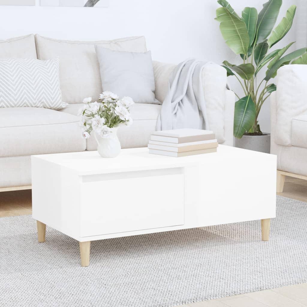 Sofabord 90x50x36,5 cm konstrueret træ hvid højglans