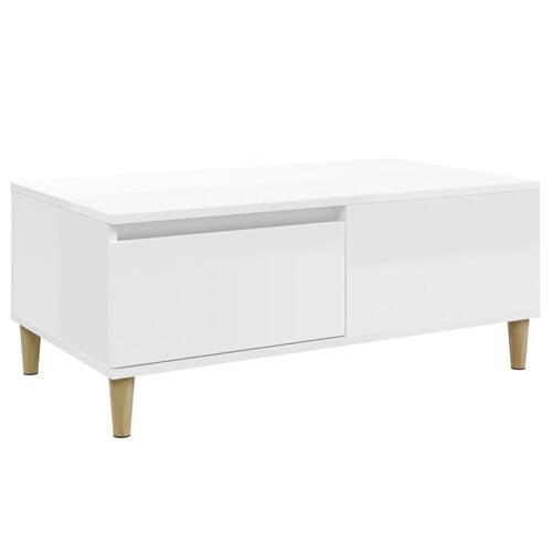 Sofabord 90x50x36,5 cm konstrueret træ hvid højglans