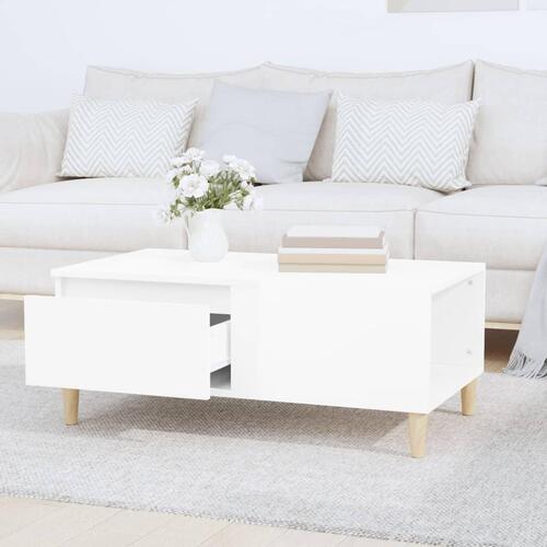 Sofabord 90x50x36,5 cm konstrueret træ hvid højglans
