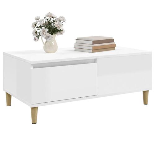 Sofabord 90x50x36,5 cm konstrueret træ hvid højglans