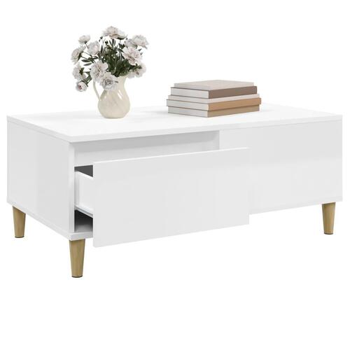 Sofabord 90x50x36,5 cm konstrueret træ hvid højglans