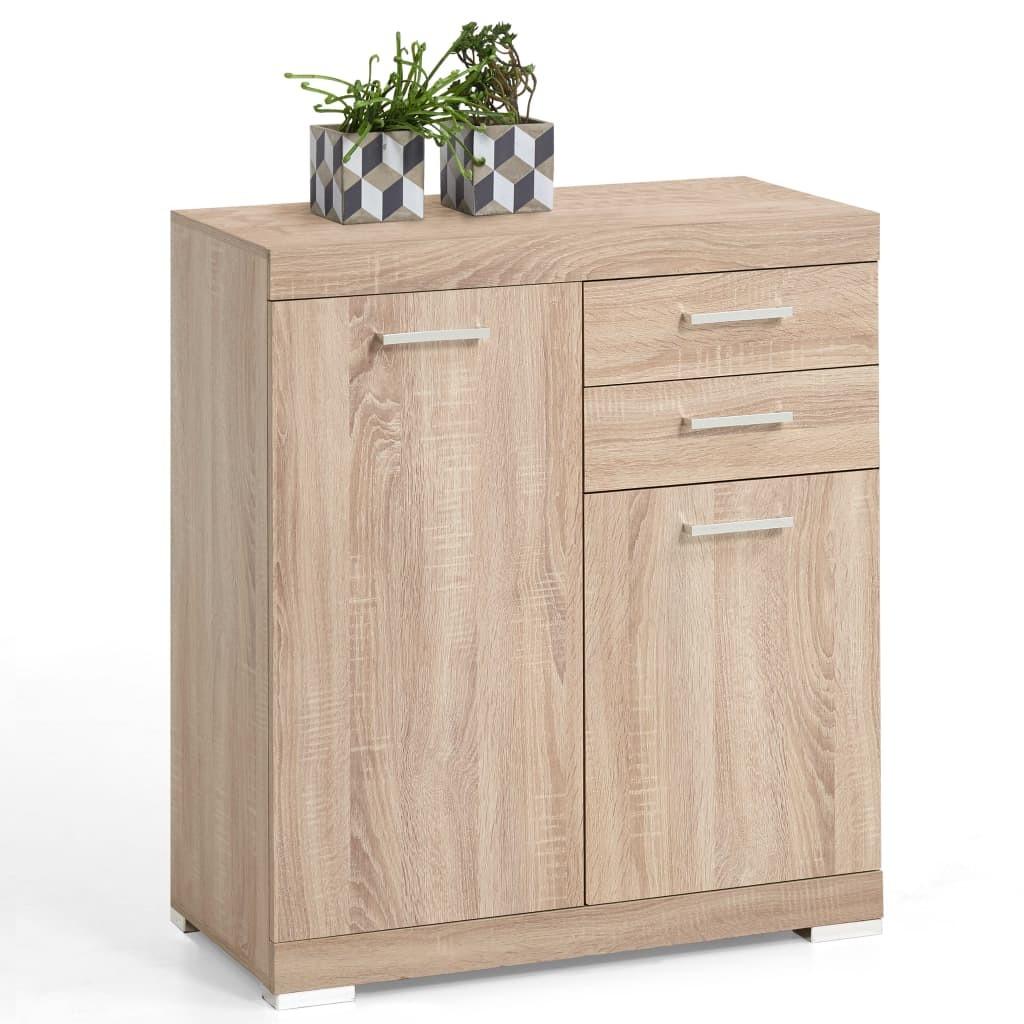 kommode med 2 låger og 2 skuffer 80 x 34,9 x 89,9 cm egetræsfarve
