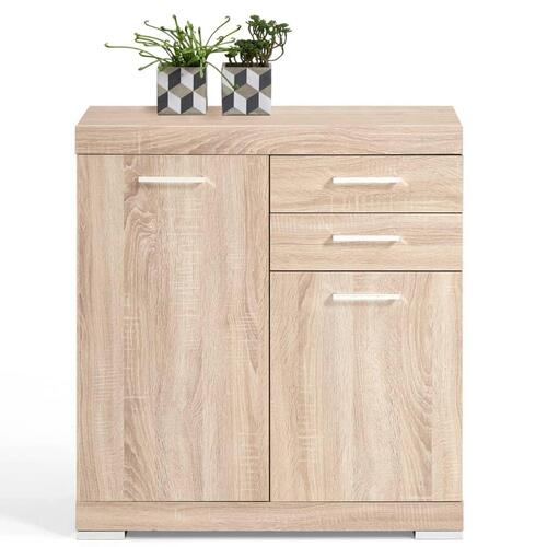 kommode med 2 låger og 2 skuffer 80 x 34,9 x 89,9 cm egetræsfarve