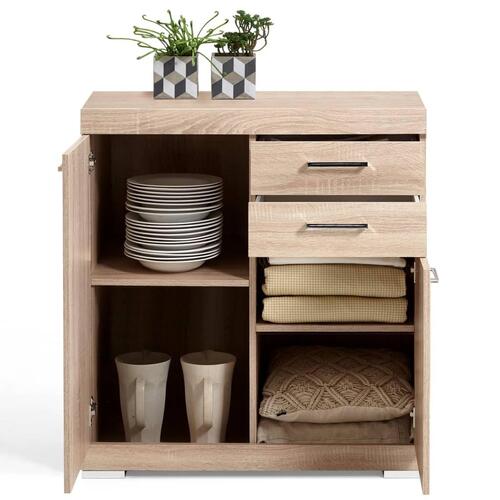kommode med 2 låger og 2 skuffer 80 x 34,9 x 89,9 cm egetræsfarve