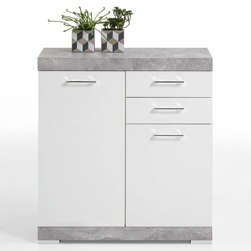 kommode med 2 låger og 2 skuffer 80 x 34,9 x 89,9 cm betongrå hvid