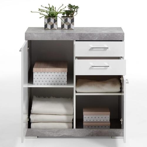 kommode med 2 låger og 2 skuffer 80 x 34,9 x 89,9 cm betongrå hvid
