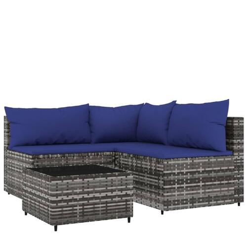 Loungesæt til haven 4 dele med hynder polyrattan grå