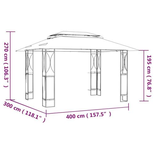 Pavillon med tag 400x300x270 cm stål antracitgrå