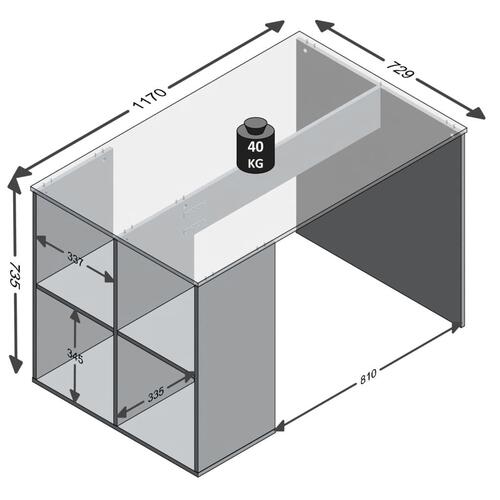 skrivebord med sidehylder 117 x 72,9 x 73,5 cm hvid