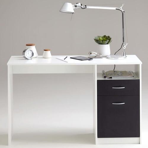 FMD skrivebord med 1 skuffe 123 x 50 x 76,5 cm hvid og sort
