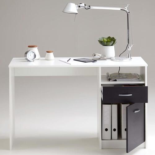 FMD skrivebord med 1 skuffe 123 x 50 x 76,5 cm hvid og sort