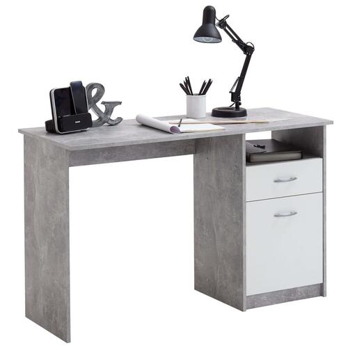 FMD skrivebord med 1 skuffe 123 x 50 x 76,5 cm betongrå og hvid