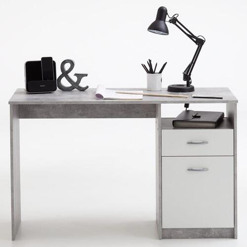 FMD skrivebord med 1 skuffe 123 x 50 x 76,5 cm betongrå og hvid