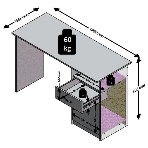 FMD skrivebord med 1 skuffe 123 x 50 x 76,5 cm betongrå og hvid