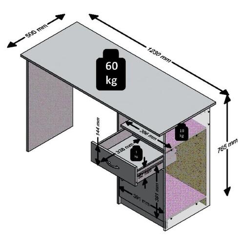 FMD skrivebord med 1 skuffe 123 x 50 x 76,5 cm egetræsfarve og hvid