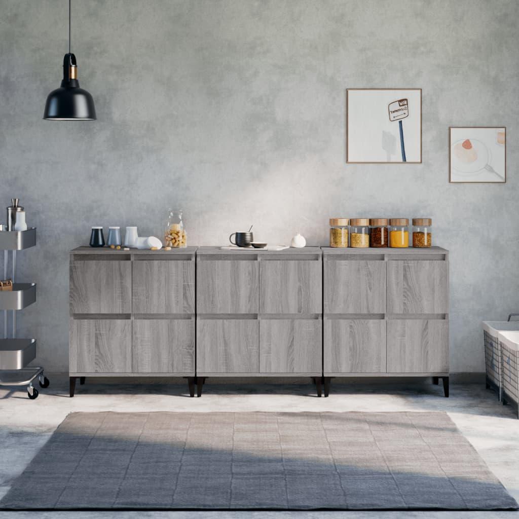 Skænke 3 stk. 60x35x70 cm konstrueret træ grå sonoma-eg
