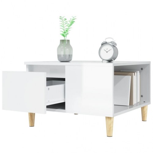 Sofabord 55x55x36,5 cm konstrueret træ hvid højglans