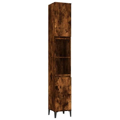 Badeværelsesskab 30x30x190 cm konstrueret træ røget egetræ