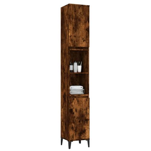 Badeværelsesskab 30x30x190 cm konstrueret træ røget egetræ