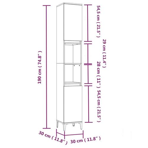 Badeværelsesskab 30x30x190 cm konstrueret træ røget egetræ