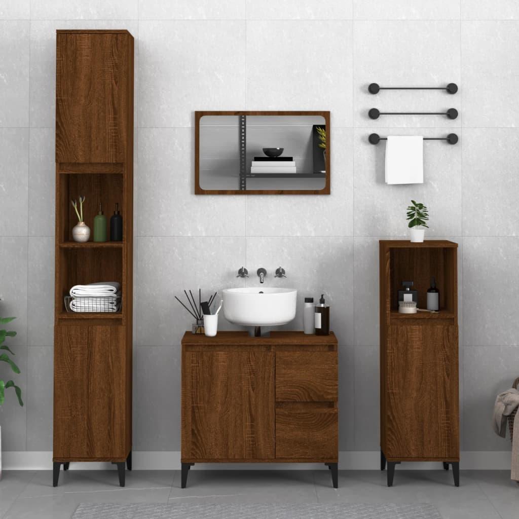 Badeværelsesskab 30x30x190 cm konstrueret træ brun egetræsfarve