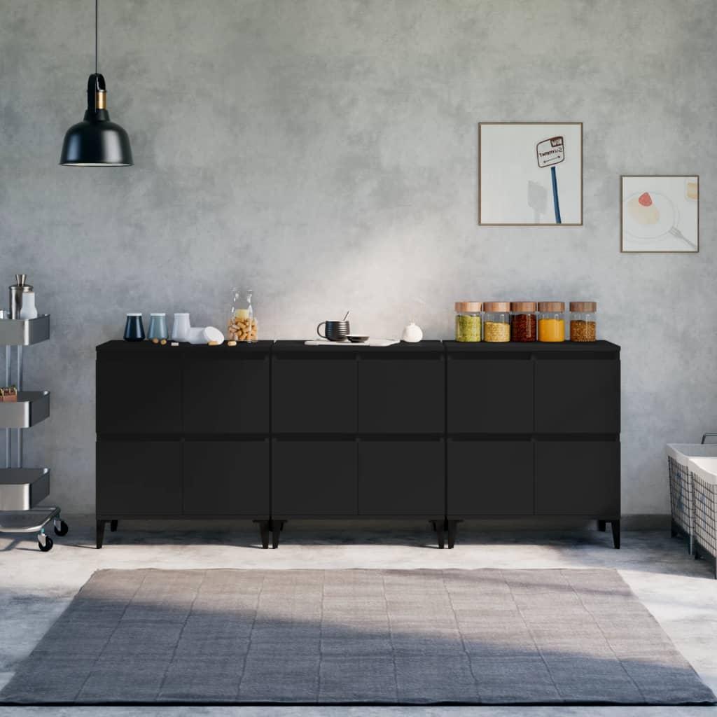 Skænke 3 stk. 60x35x70 cm konstrueret træ sort