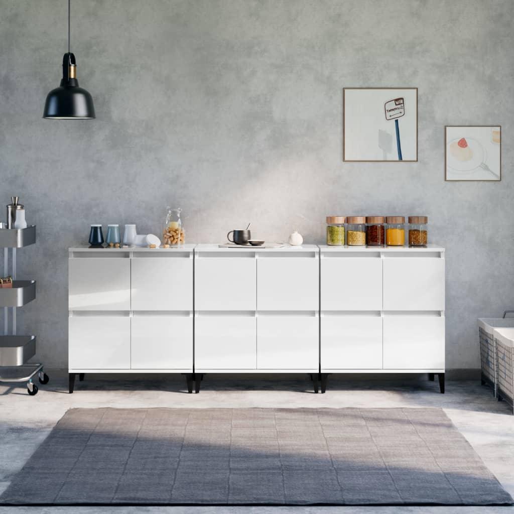 Skænke 3 stk. 60x35x70 cm konstrueret træ hvid højglans
