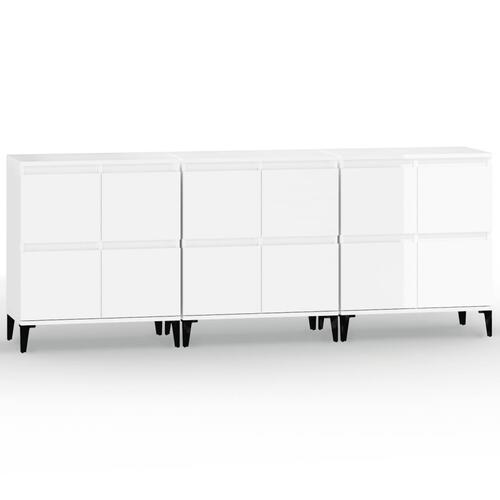 Skænke 3 stk. 60x35x70 cm konstrueret træ hvid højglans