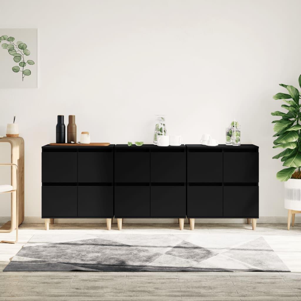 Skænke 3 stk. 60x35x70 cm konstrueret træ sort