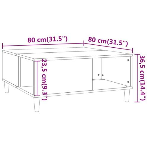 Sofabord 80x80x36,5 cm konstrueret træ grå sonoma-eg