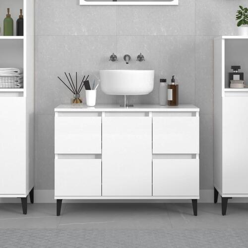 Skab til håndvask 80x33x60 cm konstrueret træ hvid højglans
