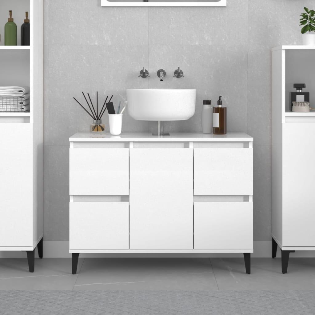 Skab til håndvask 80x33x60 cm konstrueret træ hvid højglans