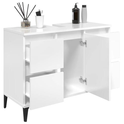 Skab til håndvask 80x33x60 cm konstrueret træ hvid højglans