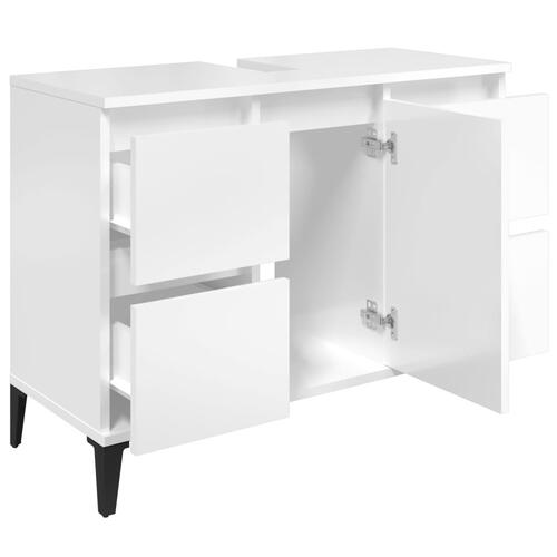Skab til håndvask 80x33x60 cm konstrueret træ hvid højglans