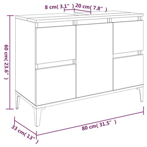 Underskab til håndvask 80x33x60 cm konstrueret træ brunt eg