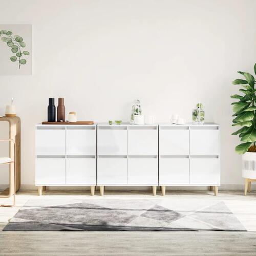 Skænke 3 stk. 60x35x70 cm konstrueret træ hvid højglans