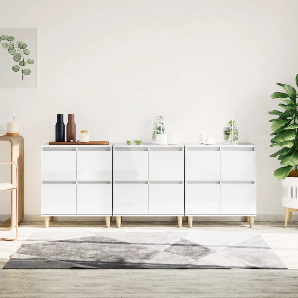 Skænke 3 stk. 60x35x70 cm konstrueret træ hvid højglans