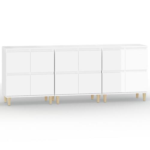 Skænke 3 stk. 60x35x70 cm konstrueret træ hvid højglans