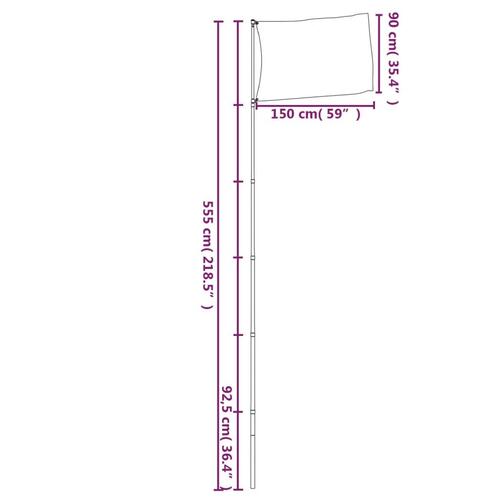 Europaflag og flagstang 5,55 m aluminium