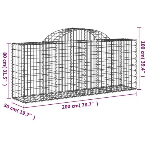 Buet gabionkurv 200×50×80/100 cm - galvaniseret jern