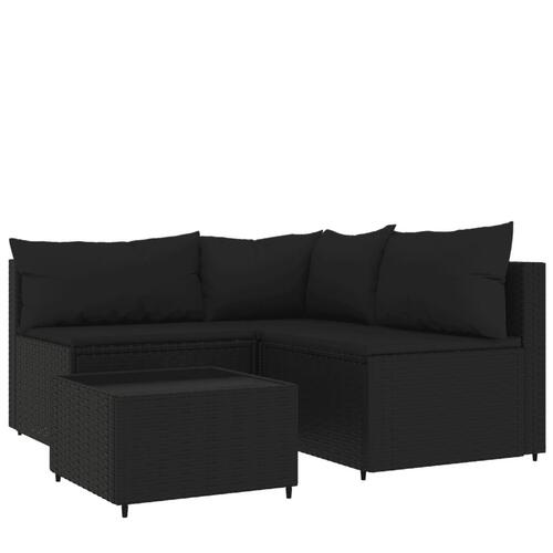 Loungesæt til haven 4 dele med hynder polyrattan sort