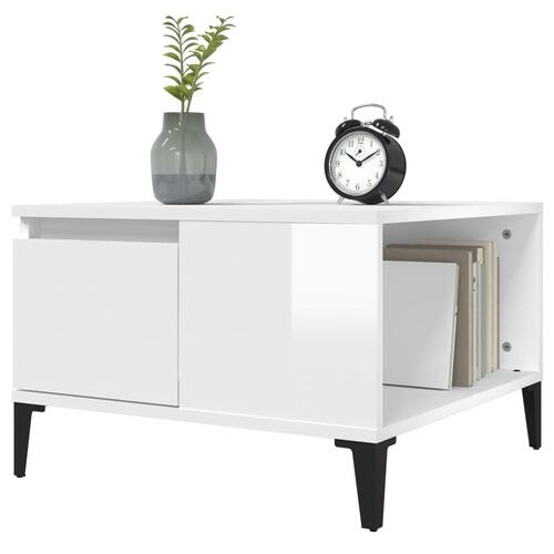 Sofabord 55x55x36,5 cm konstrueret træ hvid højglans