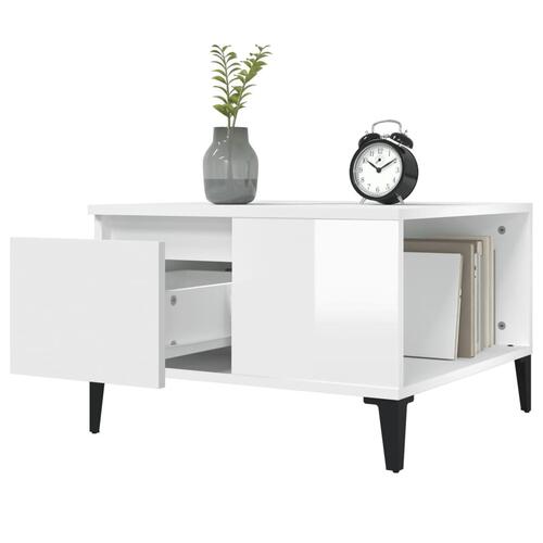 Sofabord 55x55x36,5 cm konstrueret træ hvid højglans