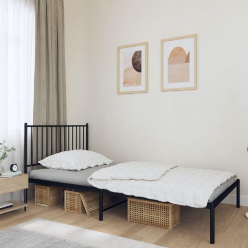 Sengeramme med sengegavl i metal - 107 x 203 cm, sort