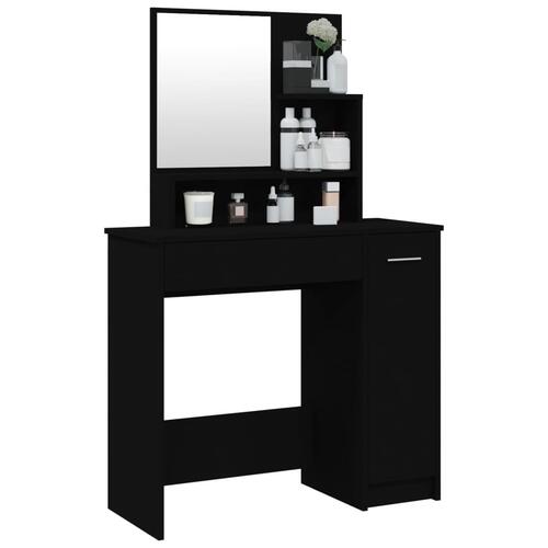 Makeupbord med spejl 86,5x35x136 cm sort