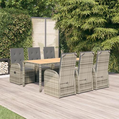 Spisebordssæt til haven 7 dele med hynder polyrattan grå
